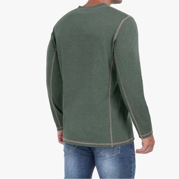 💙 Men's Green Henley Shirt - Picture 3 of 6